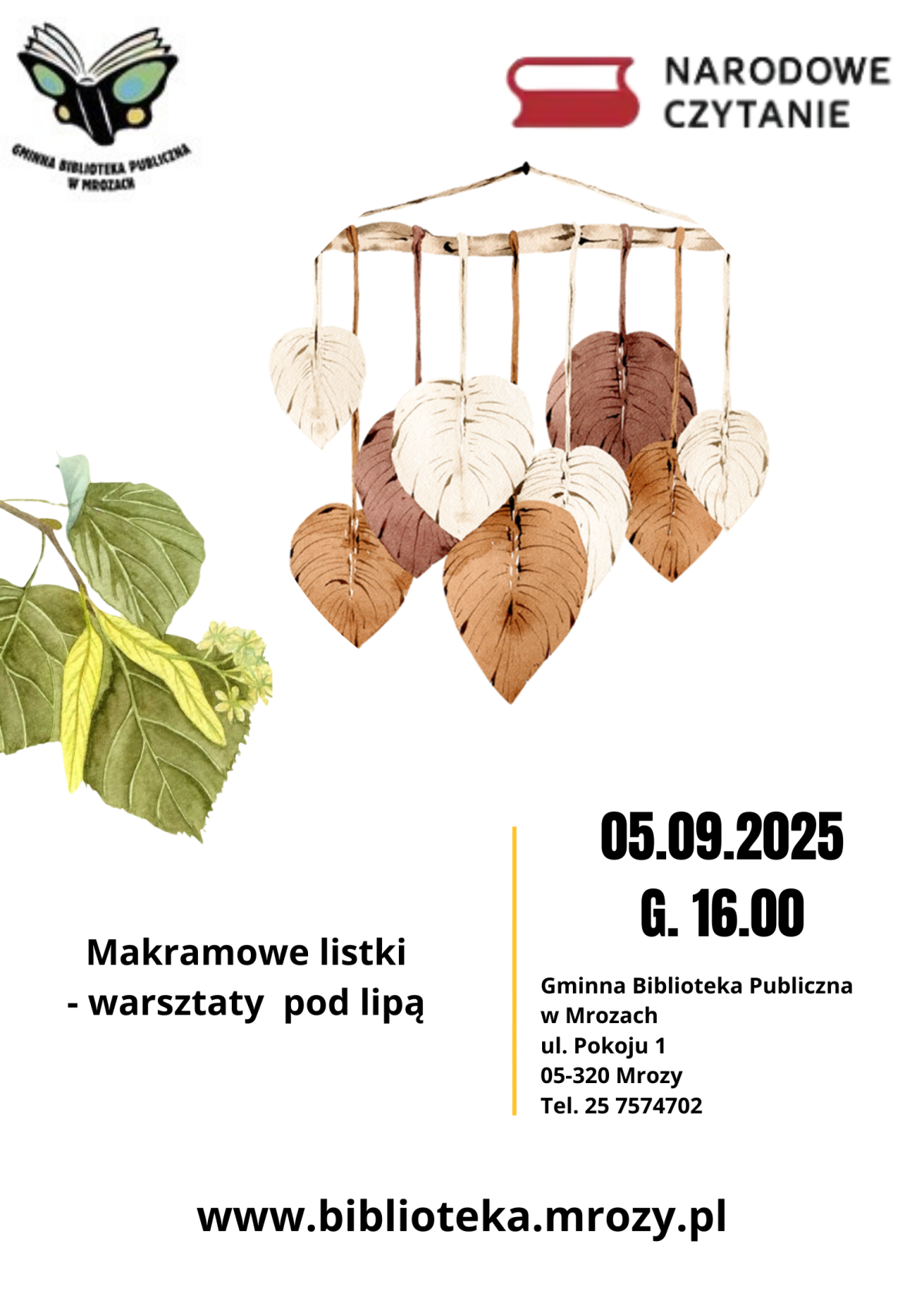 Plakat makramowe listki, 5.09.2025, godz. 16:00, GBP Mrozy