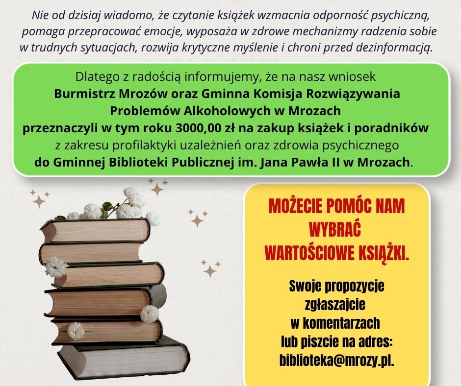 informacja o&nbsp;przyznaniu pieniędzy na&nbsp;zakup książek