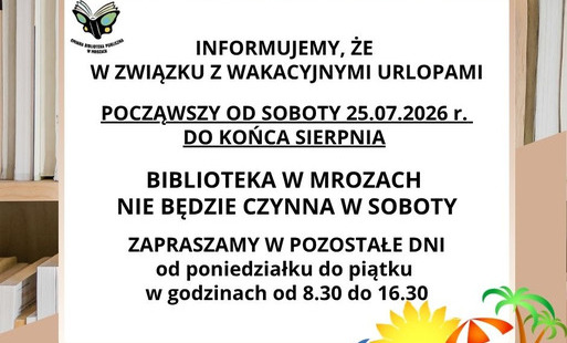 informacja o zmianie godzin otwarcia biblioteki